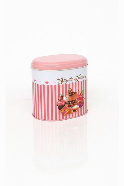 EVLE Ef004-e8 Sprinkles Sugar Time Patterned Oval Metal Storage Container 11x15 Cm