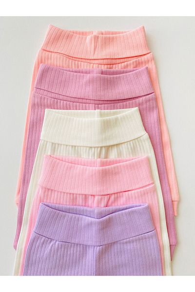 FİYONK BEBE Pack of 5 100% Cotton Report Basic Trousers with Elastic Waist