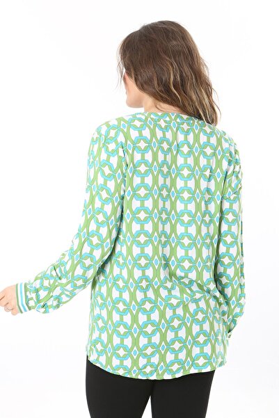 Şans Green Viscose V-Neck Blouse - Women's Plus Size 65N38034