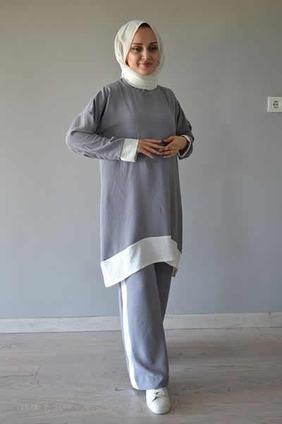 AYSUN AYDEMİR Gray and White Aerobin Kumashli Double Set