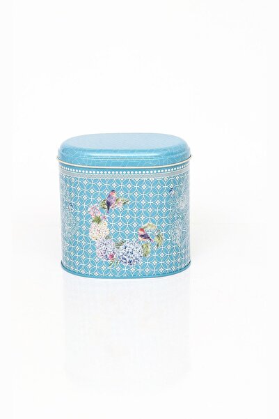 EVLE Ef004-d9 Blooming Blue Patterned Oval Metal Storage Container 11x15 Cm
