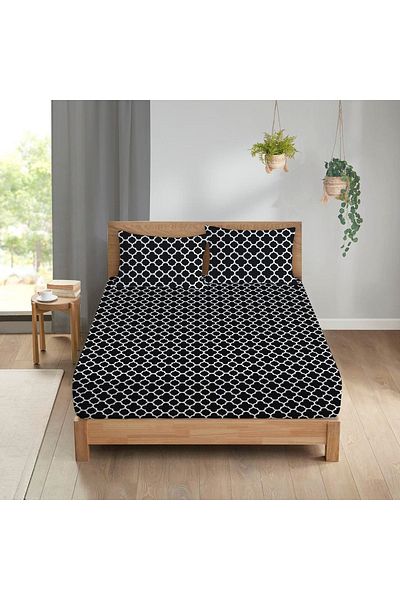 Evmila Geometric Pattern Printed Double Sheet Set 160x200 Cm - Black