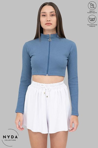 Nyda Collections Pantaloni scurti de sport, elastici, fără buzunar, cu talie înaltă, cu dublă straturi, cu jambiere de damă albe