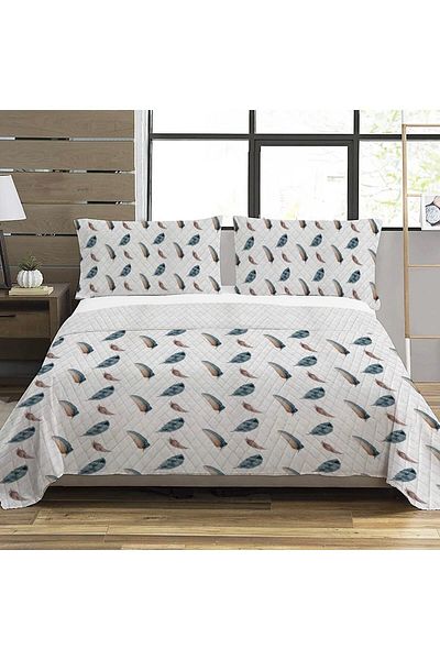 Evmila Leaf Pattern Double Printed Pique (200x220 Cm) White