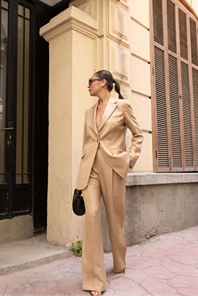 FABB Yüksek Bel Pensli Camel Pantolon