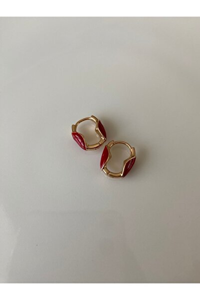 Freyja Aksesuar Kırmızı Mineli 18k Gold Halka Küpe Xuping