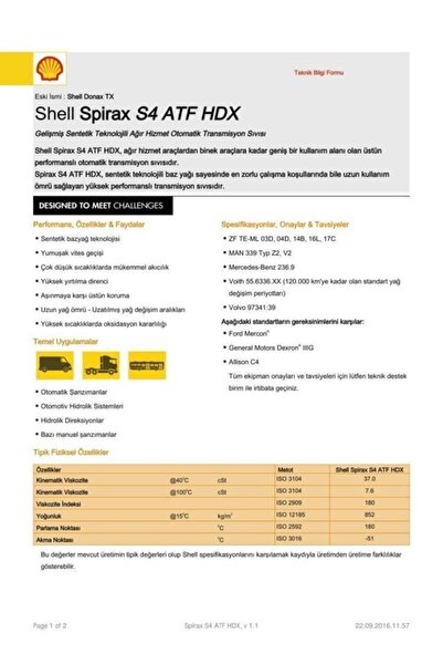 SHELL Spirax S4 Atf Hdx 1 Litre- Eski Adı Donax Tx