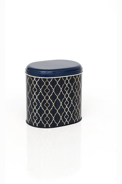 EVLE Ef004-e0 Trellis Old Blue Patterned Oval Metal Storage Container 11x15 Cm