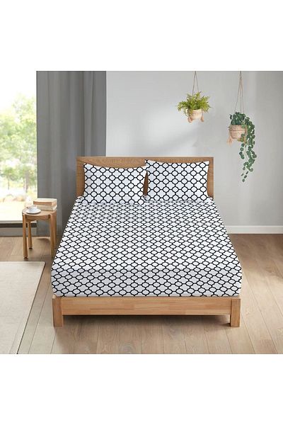 Evmila Geometric Pattern Printed Double Sheet Set 160x200 Cm - White