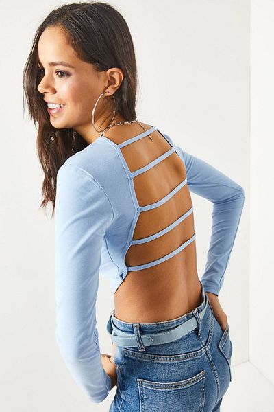 Bengi Clothing Μπλε μακρυμάνικη μπλούζα με λαιμόκοψη και μέση