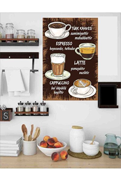 Tekin Store Ahşap Tablo (3 Boyutlu ) - Kahve Çeşitleri Mutfak Cafe Için 3d Gö...