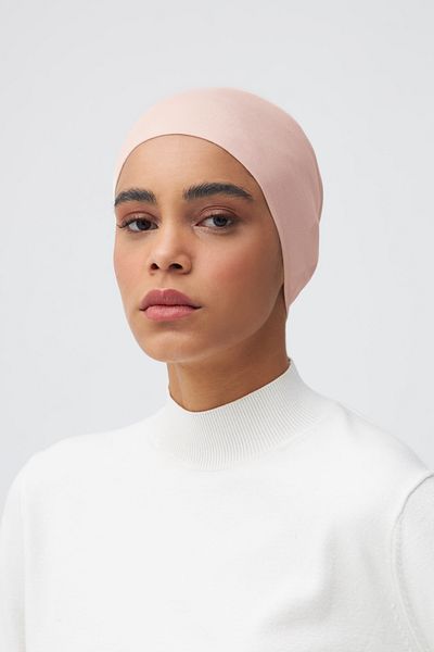 Femple Modest Cream Pink Practical Plain Bonnet - Tube Underscarf