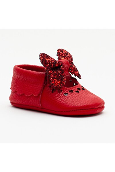 WSTARK Genuine Leather Red Bow Booties Moccasin Baby Girl Shoes