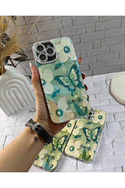 Sevimli iPhone 15 PROMAX KAMERA KORUMALI LENSLİ SİMLİ KABARTMA DESENLİ  AYNAL...