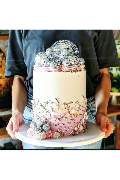 bizdenpastacılık Disco Ball Cake Ornament 1 Piece 5 cm Mirror