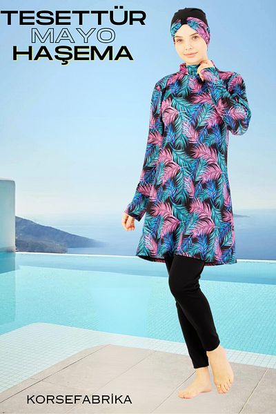 korsefabrika trend mood store Set de costum de baie și top hijab pentru interior cu model