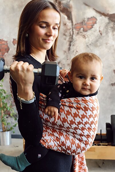 ZuBu Halka Sling Bebek Taşıma Şalı Kaz Ayağı Kiremit Organik Pamuk Ve Bambu A...