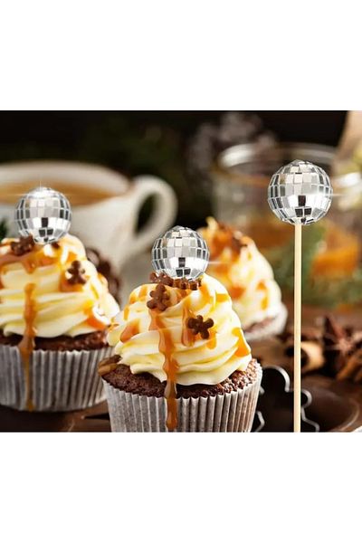 bizdenpastacılık Disco Ball Cake Ornament 1 Piece 2 cm Mirror