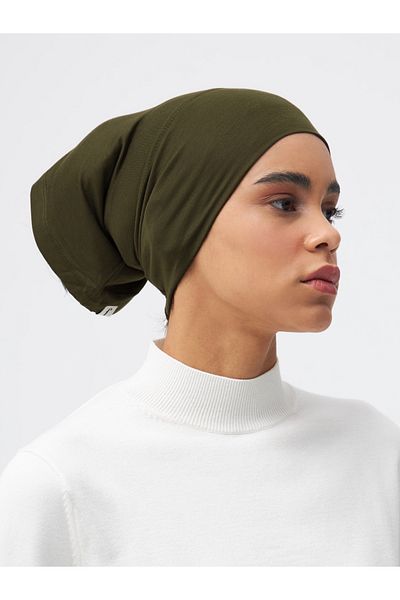Femple Modest Dark Olive Green Practical Plain Bonnet - Tube Underscarf