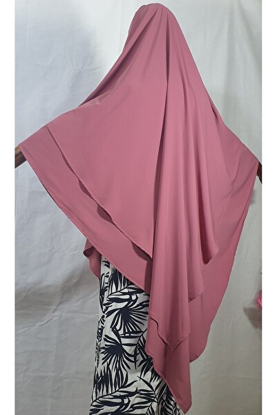 GenelTedarik Extra Uzun 2 Kat Sufle Khimar Medine Ipeği Peçeli Şal-gül Kurusu