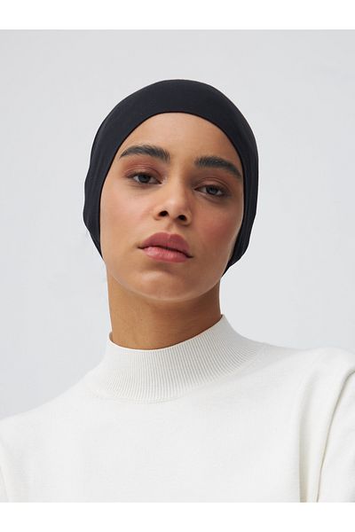Femple Modest Black Practical Plain Bonnet - Tube Underscarf