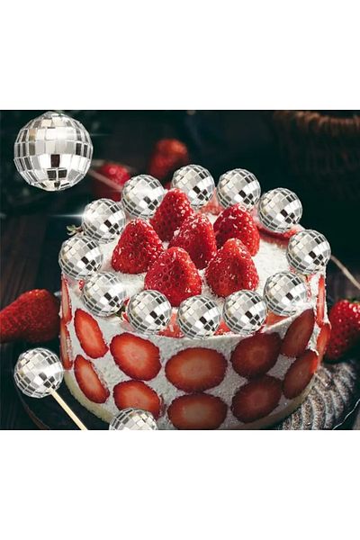 bizdenpastacılık Disco Ball Cake Ornament 1 Piece 3 cm Mirror