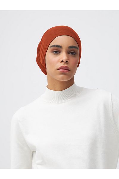 Femple Modest Burnt Orange Practical Plain Bonnet Tube Underscarf