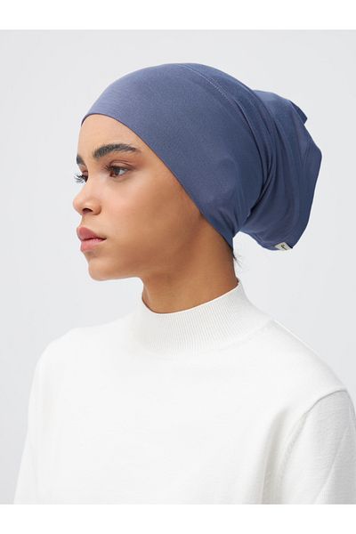 Femple Modest Denim Blue Practical Plain Bonnet Tube Underscarf