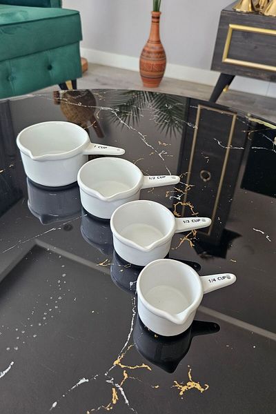 Gülümseten Avm 4-Piece Ceramic Measuring Cup - With Handle, Kitchen Utility and Sauce Bowl