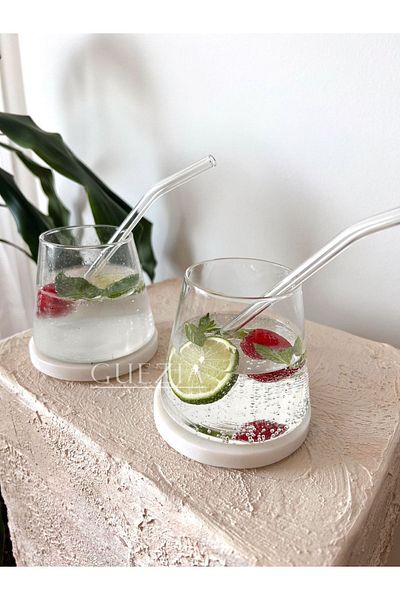 GUEZIA 6 Transparent Glass Straws| Curved Glass Straw