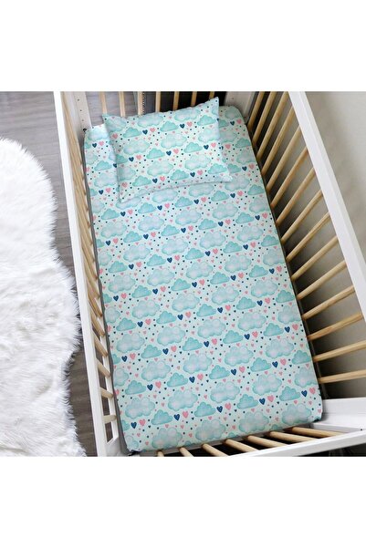 Evmila Cloud Pattern Printed Baby Size Elastic Sheet Set Blue