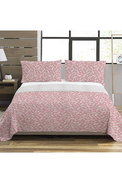 Evmila Leaf Pattern Double Printed Pique (200x220 Cm) Pink