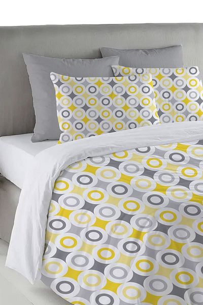 Evmila Set cuvertură de pilota dublă 200x220 cm cu model cerc galben și gri - alb