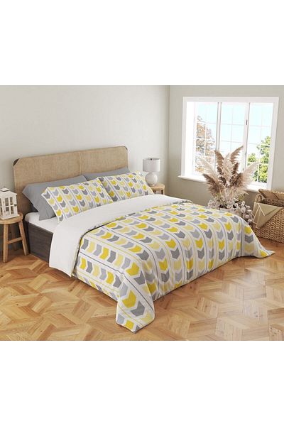 Evmila Set cuvertură de pilota dublă 200x220 cm cu model geometric galben și gri - alb