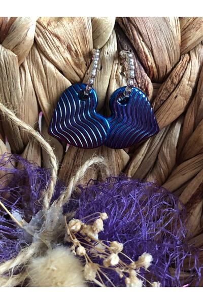 Leerybee Chrome Fuchsia-Blue Mixed Color Antiallergic Heart Earrings