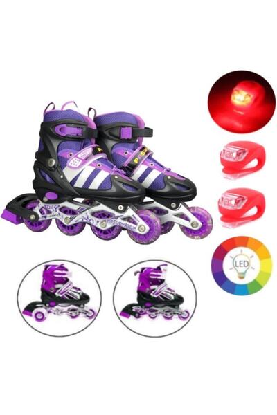 OyuncakZade Adjustable Children's Exercise Skates with Luminous Silicone Wheels, 2 Functions, 2 Flashing LEDs, Gift