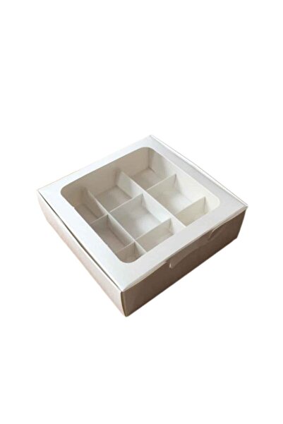Eminonutoptanci Asetat Pencereli Karton Kutu 15x15x5 CM 9 Bölmeli Kutu (10 Adet) Beyaz