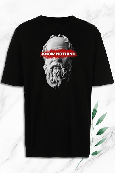 perseusshopping Tricou negru cu imprimeu cu sculptură filozof Socrate supradimensionat