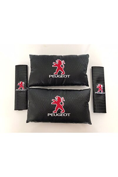 OEM Peugeot Nakışlı Deri 1 Çift Boyun Yastık Ve 1 Çift Kemer Pedi