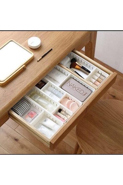 fafatara 4-Compartment Drawer Adjustable Sock Organizer Small Size Gray Color 1 Piece