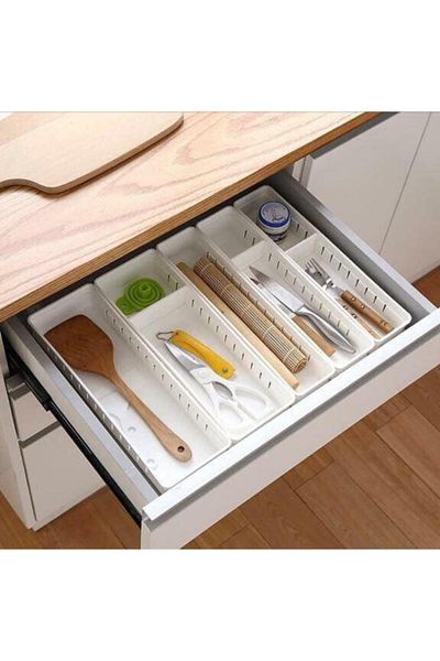 fafatara 4-Compartment Drawer Adjustable Sock Organizer Small Size Gray Color 1 Piece