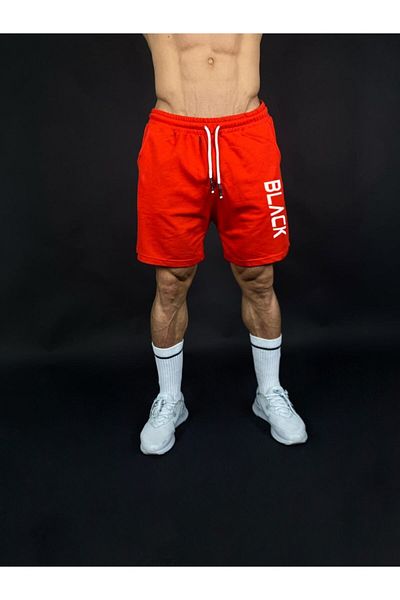 Black İstanbul Men's Red Black Printed Regular Fit Pocket Shorts