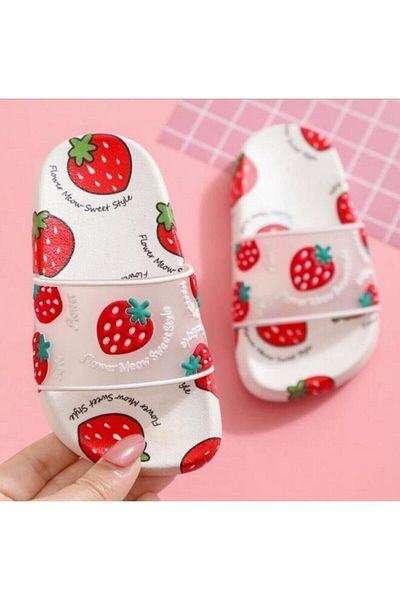 GEZER Ultra Soft Women's Anti-Slip Sole Strawberry Pattern Embossed Pool, Sea and Outdoor Slippers - Altınadım