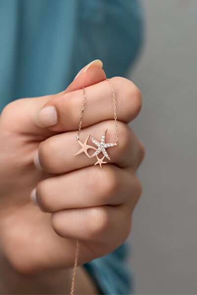 Nereze 925 Ayar Gümüş Rose Üç Yıldızlı Kolye