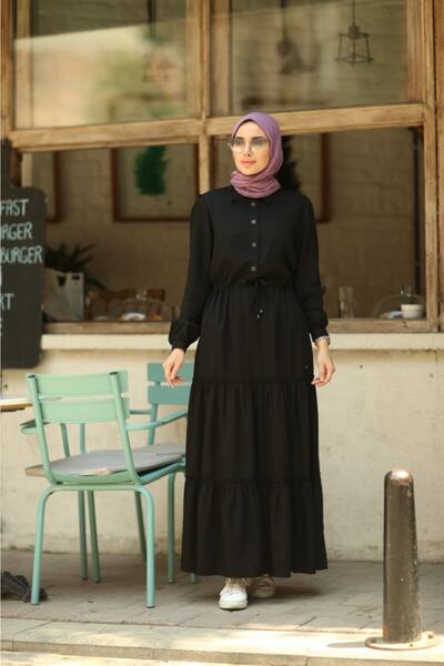 Neways 6559-Black Denim Gathered System Dress