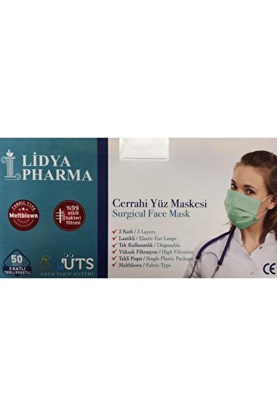 Lidya Pharma Cerrahi Maske Tek Tek Steril Poşetli Telli 3 Katlı 50 Adet Yeşil
