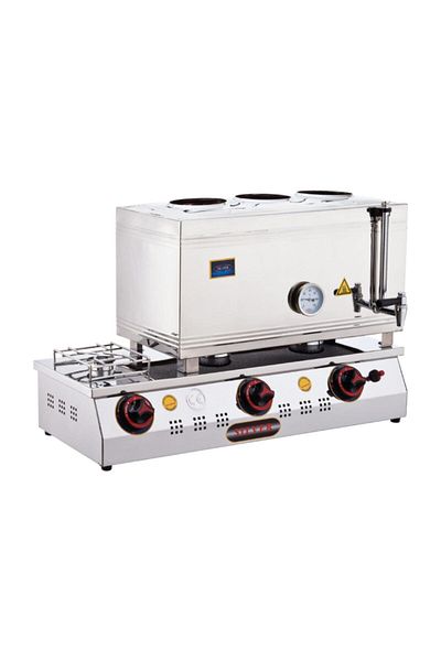 Işıkgaz Silverinox Tea Boiler, 3 Teapot, Double Base, Welded, 33 L, Electric Gas