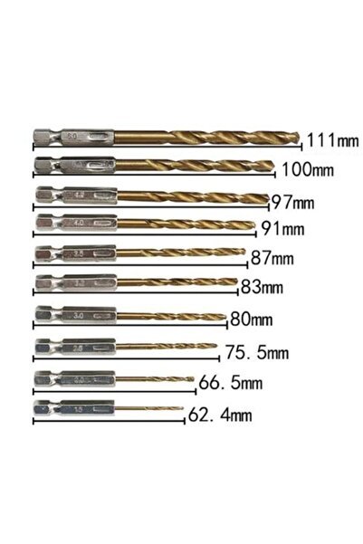 Depolife Hss Çelik Titanyum Kaplı Matkap Uç Seti 10 Parça Altıgen Saplı 1/4 Hex Ahşap Metal Uç Takımı