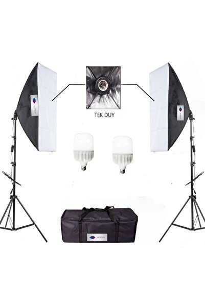Deyatech Softbox 50x70 İkili Set Sürekli Led Işık Tek Duy 2m Işık Stand