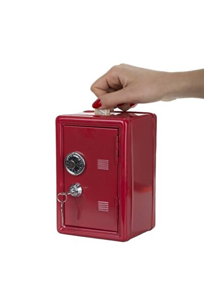 HediyeSepetim Kırmızı Kilitli Kasa Kumbara Anahtarlı Mini Metal Para Kasası